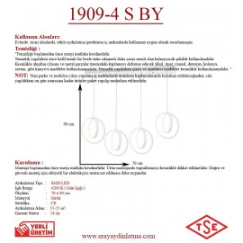 Eray Aydınlatma 1909-4 Beyaz 4 lü Sıralı Led Avize