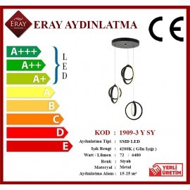 Eray Aydınlatma 1909-3 Siyah 3 lü Led Avize