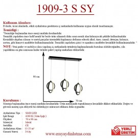 Eray Aydınlatma 1909-3 Siyah Sıralı 3 lü Led Avize