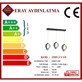 Eray Aydınlatma 1909-3 Siyah Sıralı 3 lü Led Avize