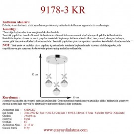 Eray Aydınlatma 9178-3 3lü Krom Sarkıt Led Avize