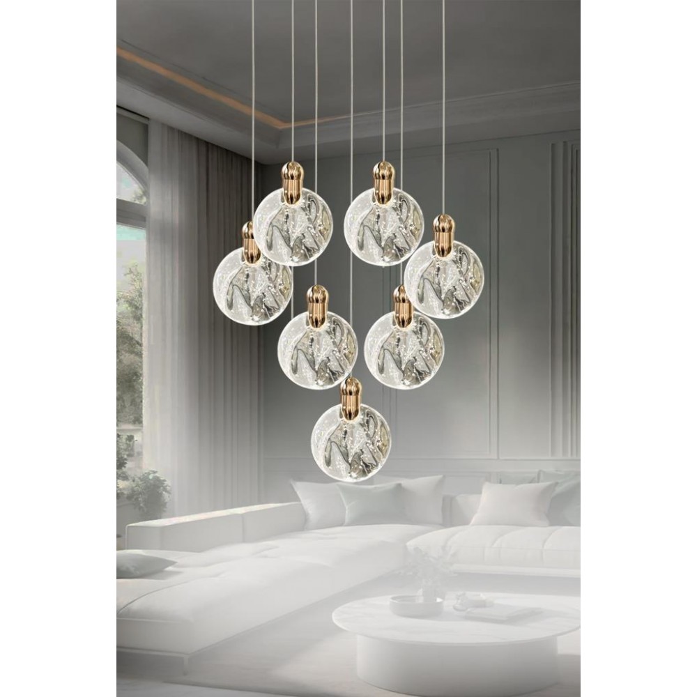 Eray Aydınlatma 8002-6+1 7li Sarkıt Gold Led Avize