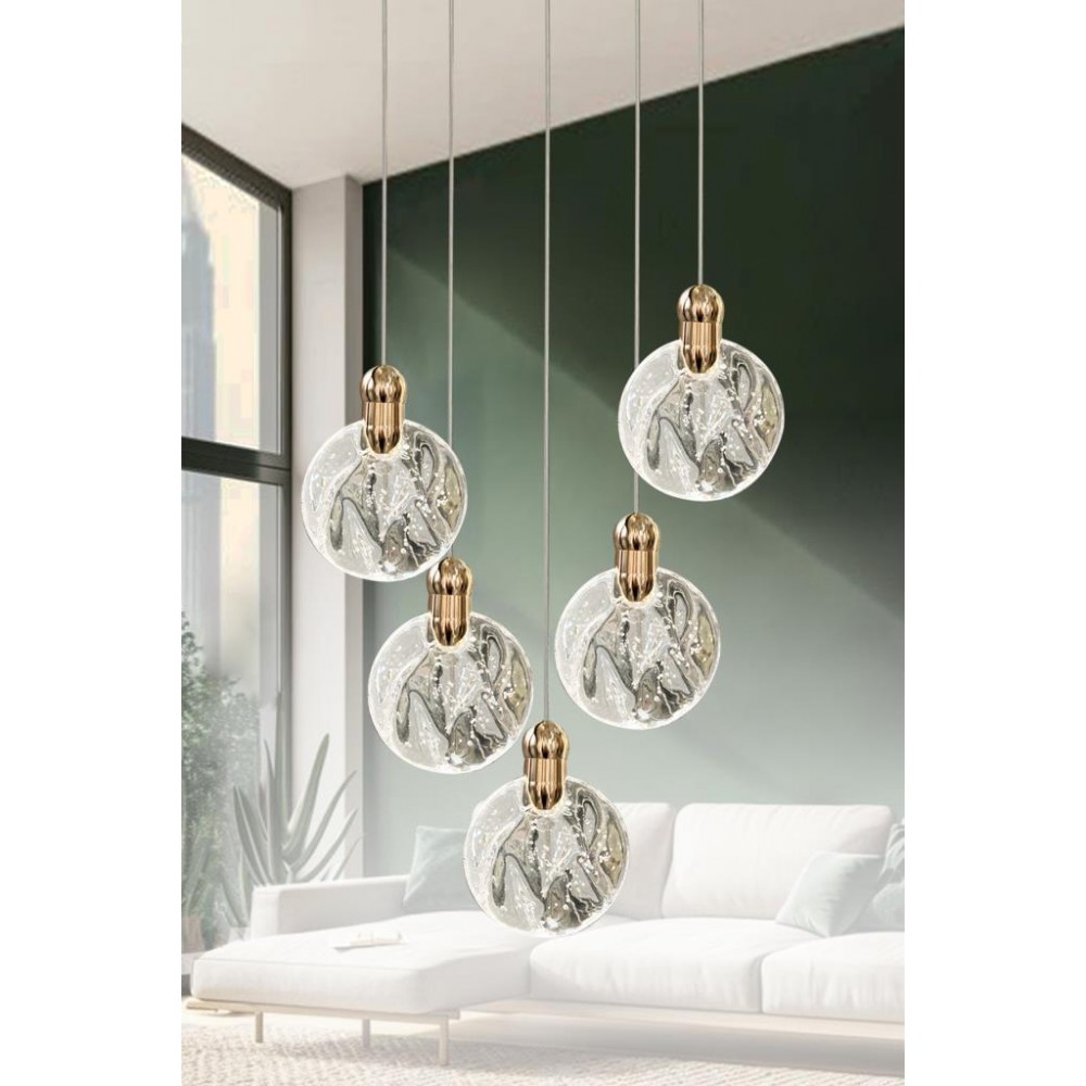 Eray Aydınlatma 8002-4+1 Sarkıt Gold Led Avize