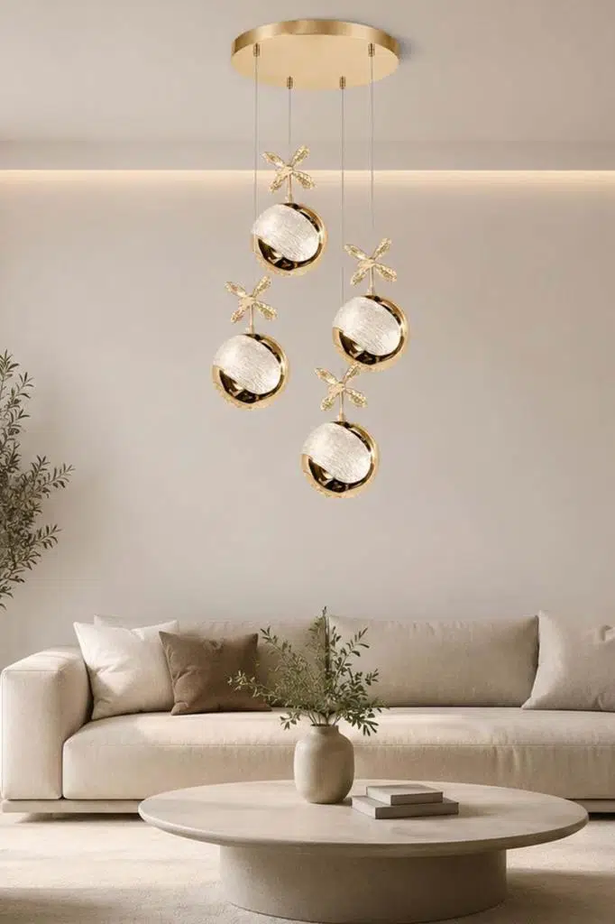 Eray Aydınlatma 6025-3+1 4lü Sarı Sarkıt Led Avize